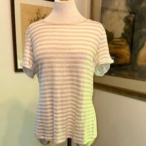 CHARTER CLUB 100% Linen Striped Cream and White Women's Top Size LP